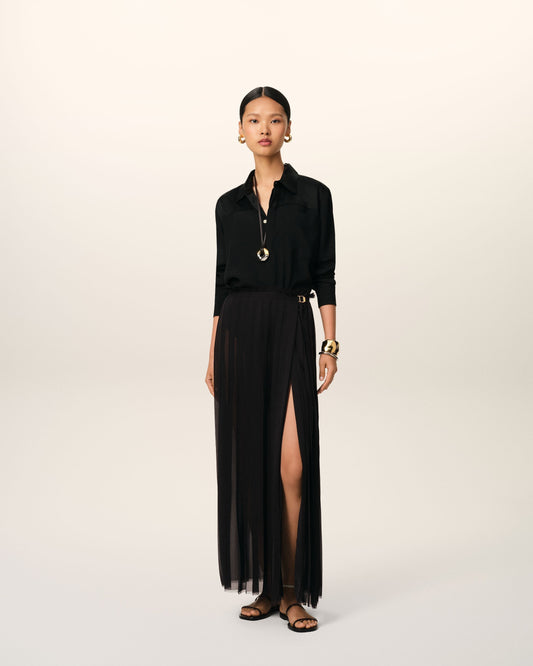 Black Long Pleated Skirt
