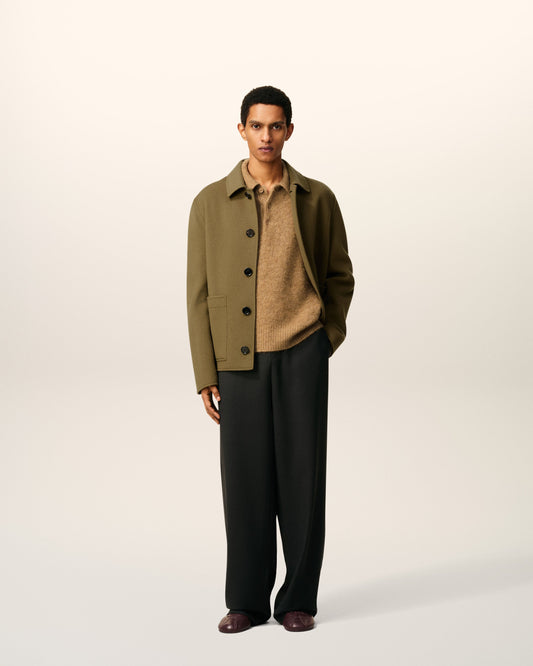 Green Wool Boxy Buttoned Jacket