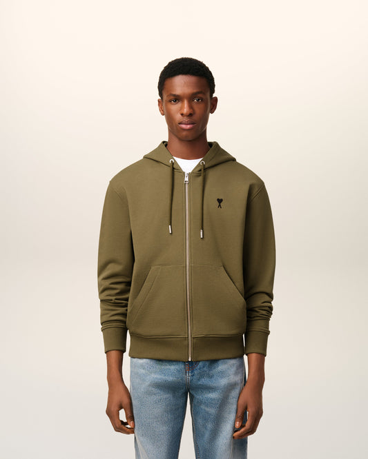 Green Cotton Zipped Ami De Coeur Hoodie