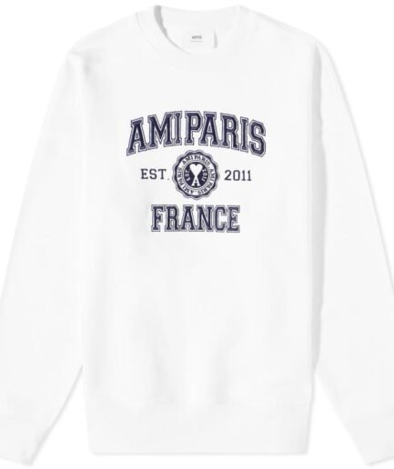 Ami Paris Varsity Logo Crew Sweat White